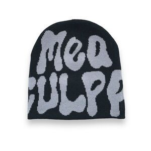 Mea Culpa Black Gray Knitted Beanie Cap NEW